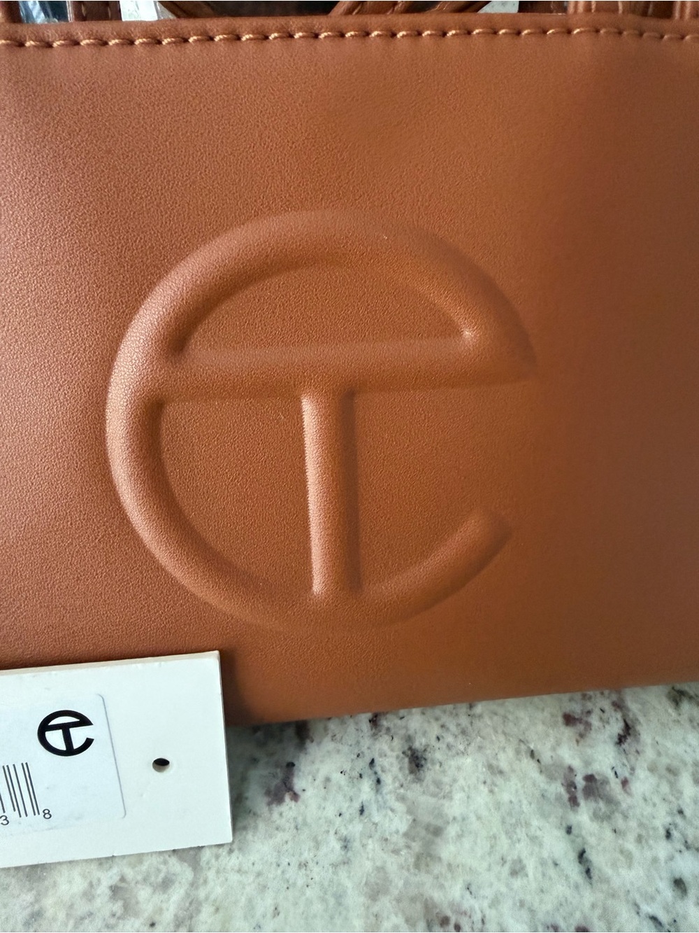 Embossed Logo Tan Leather Cross body Purse